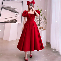 Fugitive Princess toast 2021 New Bride wedding wine red satin engagement thanking banquet dress female autumn