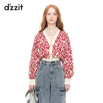 dzzit ground vegan 2022 spring special cabinet new sweet and V collar loving jacquard knit jacket female 3E1E5191H