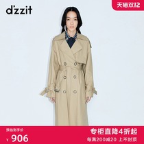 dzzit autumn and winter counter new cotton khaki lapel long windbreaker female 3C3F6021N