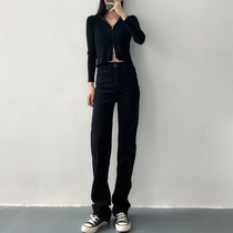  Autumn 2021 new high waist thin high slim stretch black straight jeans women mopping long pants
