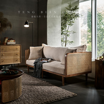 Rattan Weave Master Nordic Solid Wood Rattan Weave Sofa Combined Folk and Leisure Silence Living Room small family of single trio