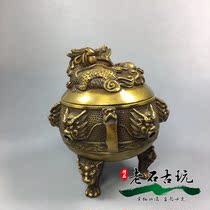 Pure copper incense burner ornaments Jiulong incense burner Panlong incense burner nine turns blue dragon incense fumigant stove antique
