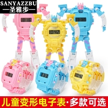 Child Deformation Watch Electronic Form Male Girl Robot Deformed Mesh Red Toy Toddler Child Elementary School Student Gift Prizes