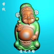 Jade carving new small god of wealth carved figure station Buddha male baby Buddha Land male Green god of wealth JDP relief figure bmp