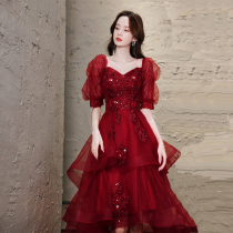 Toast to the bride 2022 new wine red wedding dress High level Engagement Dress Wedding Dresses Wedding Little Evening Gown Skirt