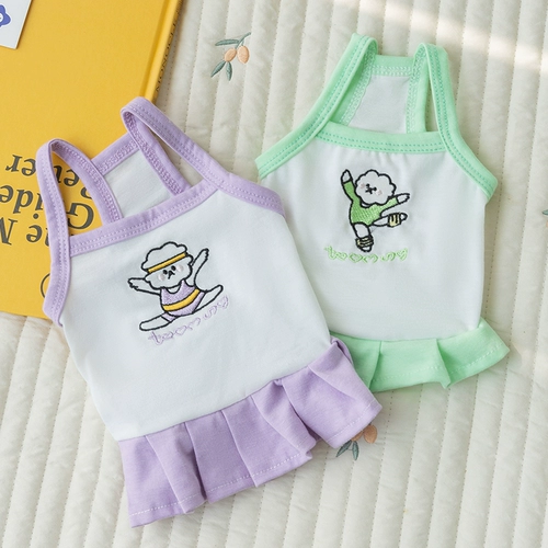 Петушка собака анти -ультравиолетовое балетное платье из вышитое платье с вышитым мультипликационным узором котята