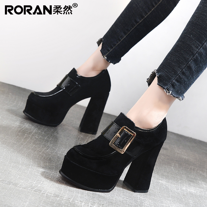 Soft Rouran Single-heeled Women Fall 2018 New European and American Waterproof Table High-heeled Shoes Fashionable Leisure Women's Shoes