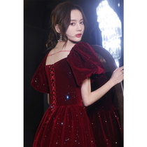 Toast to the bride 2021 New models of winter advanced senses little sub velvet wine red engagement dress dress 2022
