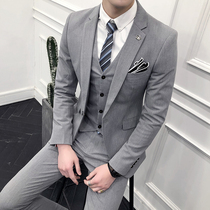 Casual small suit mens suit British style slim suit mens business dress wedding groom dress Korean version trend