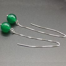 Old Fengxiang fu S925 Green Manau ear line female Han version long style stream Su anti-allergy pure silver earring ear decoration to send girlfriend