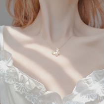 White Fritillaria butterfly pendant necklace female choker sterling silver light luxury niche design advanced sense 2021 New