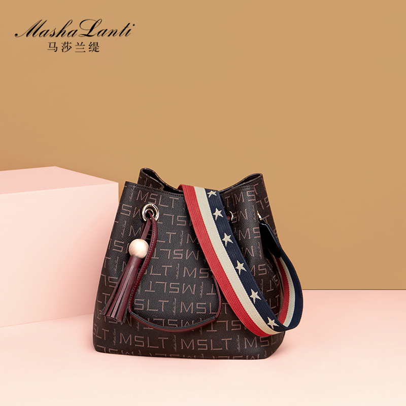 Masaland Tie Fashion Simple Bucket Bag 2019 New Single Shoulder Women's Bag Korean Version 100 Handbags Slant Bag