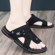 Men Cool Tug 2022 Summer Outwear Trendy Beach Leather Sandals Men Soft Bottom Dual-use Casual Non-slip Driving Slippers