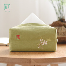 Creative embroidered cotton and linen tissue box Fabric tissue box Living room coffee table desk household tissue package table tissue bag