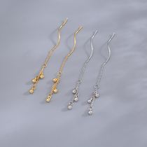 s925 pure silver bean-bean flow Suearline female Korean version of simple and small crowd design feeling round pearl wave earrings with a thin face