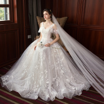 Light main wedding dress 2021 new bridal temperament small French court princess simple tail out yarn summer
