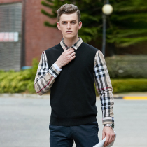 Redi autumn new mens plaid stitching knitted base shirt top fashion shirt collar fake two-piece sweater men