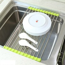 Kitchen sink fruit basket drain roller curtain stainless steel drain curtain drain basin foldable storage rack