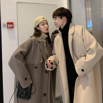 Couples trench coat 2021 New woolen coat men long Korean trend loose net red autumn winter woolen coat