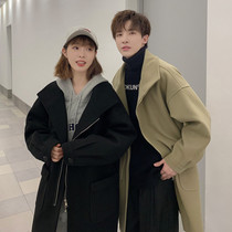 Autumn and winter couple woolen coat men long loose trend ins Super fire windbreaker Korean version of casual handsome coat