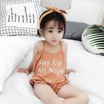 Female baby summer cotton home clothes Childrens suit suspender two-piece set Net Red girls fashion shorts suit
