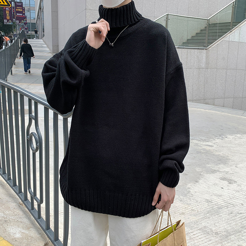 タートルネックセーターメンズ秋と冬怠惰なスタイルルーズ無地セーターインファッションブランドハイストリート日本大きいサイズジャケット