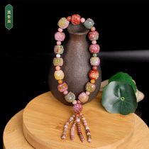 Natural Crystal colorful salt source agate single Circle Bracelet hand female old mine full meat barrel beads bracelet pendant necklace