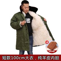 Goat Leather Army Coat Mens Winter Thickening Medium Long wool leather wool integrated genuine leather quilted jacket anti-cold and warm cotton coat