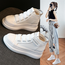 Leather high-rise inside small white shoes womens explosive 2021 new spring and autumn Joker thick-soled casual sneakers