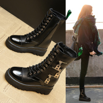 English wind Martin boots female 2021 new winter plus velvet spring and autumn single boots thick bottom inner height womens shoes middle tube boots