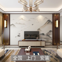  New Chinese style living room TV background border Sofa light luxury solid wood wall panel Bedroom decoration modeling integrated wall panel