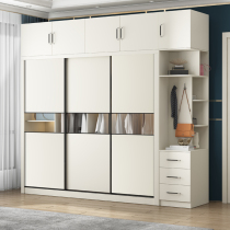 Multi-layer solid wooden board sliding door wardrobe home bedroom simple modern storage locker slipping glass door big wardrobe