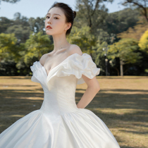 French main wedding dress 2021 new one-shoulder satin bride simple trailing high-end sense of court princess style summer