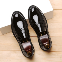 British style round head flat bottom business casual leather shoes men Korean version of the trend patent leather bright face a pedal lazy leather shoes men