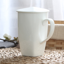 Daily special square cup Large capacity ceramic water cup Mug with lid spoon Milk cup Office creative bone China
