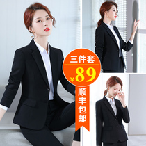  Formal womens professional suit Business overalls fashion college student spring and autumn black suit suit jacket female plus size