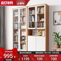 Bookcase Solid wood legs Log floor-to-ceiling simple modern cabinet Study small apartment combination locker Living room glass door