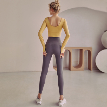 Yoga clothing with chest mat summer long sleeve sports suit women tight body slim professional running training Net red fitness suit