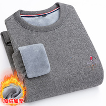 Winter Sweater Plus Suede Thickened Youth Warm Underwear Mens Undershirt Middle-aged Knit Round Collar T-shirt Clothing