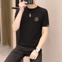 2021 New Spring and Autumn Winter Knitted Short Sleeve Round Neck T-shirt Mens Slight Slim Korean Sweater base shirt Tide