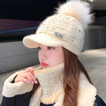 Hat female autumn and winter Korean version of Joker warm plus velvet wool hat winter cycling cold ear protection duck tongue knitted hat