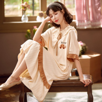 Sleeping Skirt Woman Summer Slim pure cotton short sleeve loose long style Cute Net Red Pops Lady Pyjamas Summer Home Clothes