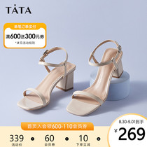  Tata he she sandals high heels womens open toe summer one-piece belt sandals 2021 new fashion 35T01BL1