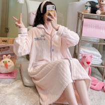 Cardiovert Sleeping Skirt Woman Autumn Winter Bear Tsai Nets Red Pops Coral Fleece Thickened Pyjamas Woman Flannel Suede Home student