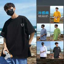 T-shirt mens short-sleeved half-sleeved ins tide brand black trend summer boys pure cotton ice sense simple t-shirt Hong Kong style loose