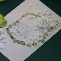 14K gold Jade anklet children sexy simple personality transfer money crystal ankle chain Mori gift tide