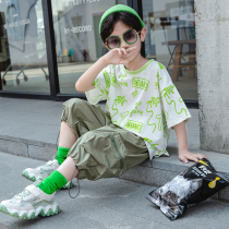 Tide Card Boy Clothing Boy Short Sleeve Suit Summer Dress 2022 New Internet Red Children Sports Boy Han Edition Handsome