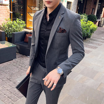 Small suit mens suit Business formal large size Ruffian handsome shadow gray summer set of thin new Lang wedding suit qz