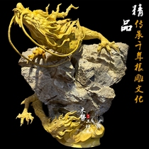 Cliff root bouldering lion unicorn Chinese Dragon Phoenix Golden Toad landscape root carving five dragon pillars large ornaments screen wood carving