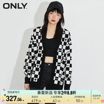 ONLY2022 spring and summer new fashion trends chessboard GV collar outline knit cardio-hoodie women) 12213B018